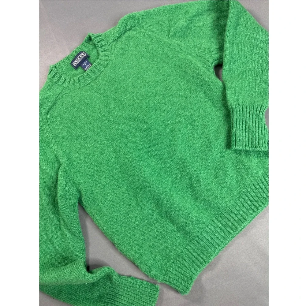 Lands' End Green Wool Sweater Made in Scotland Vintage 90s Crewneck Size 6 8 M